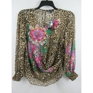 INC International Concepts Women's Plus Size Top Floral/Leopard Size 0X